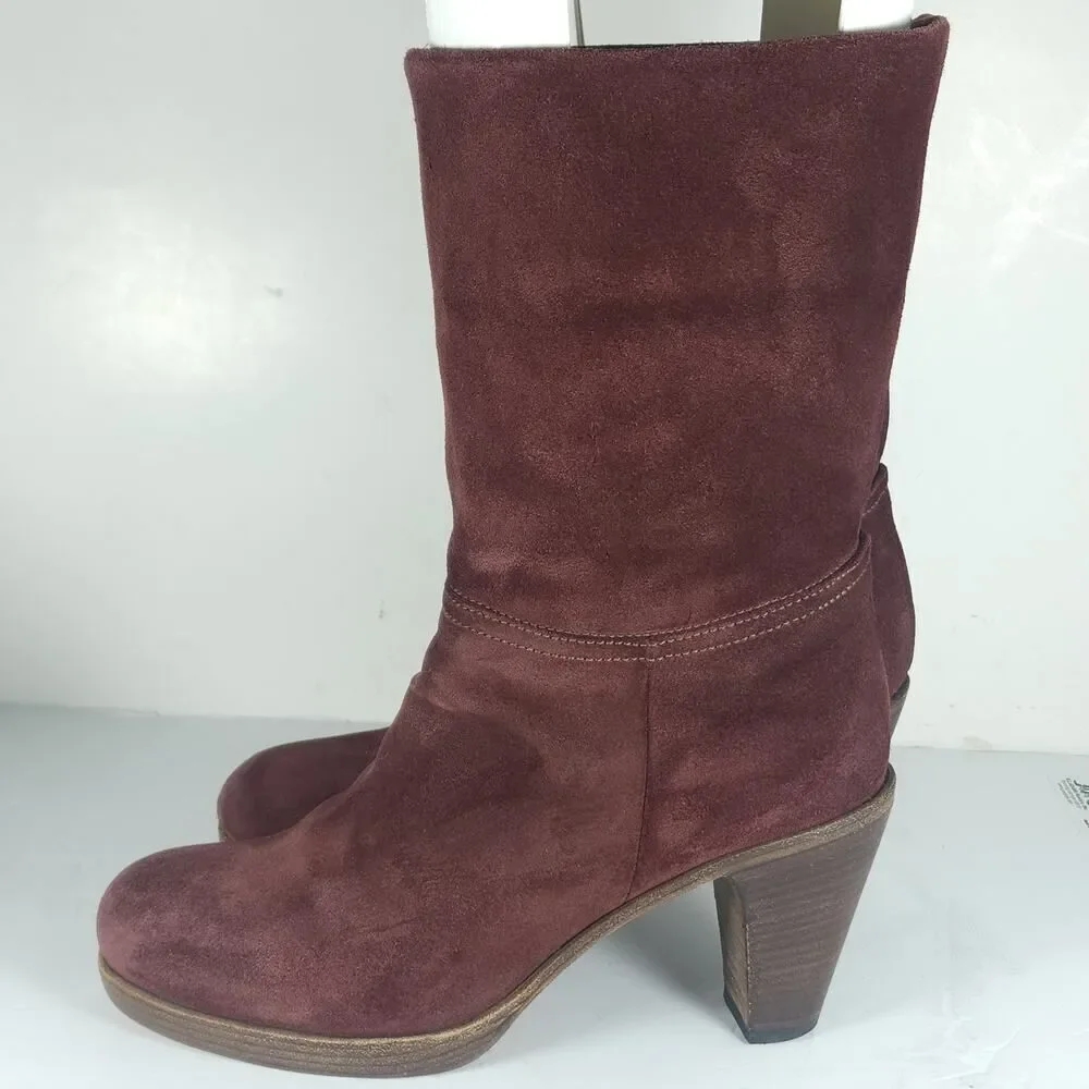 Fiorentini Baker Women's 39 US8,5 Burgandy Suede PullOn Fold Over Slouch Boots